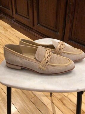 Neutral Braided-Trim Women's Loafers in Beige